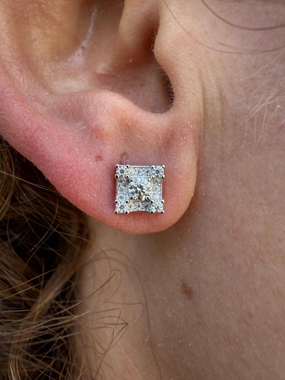 MOISSANITE Square Rapper Earrings - 925 Silver - 6mm