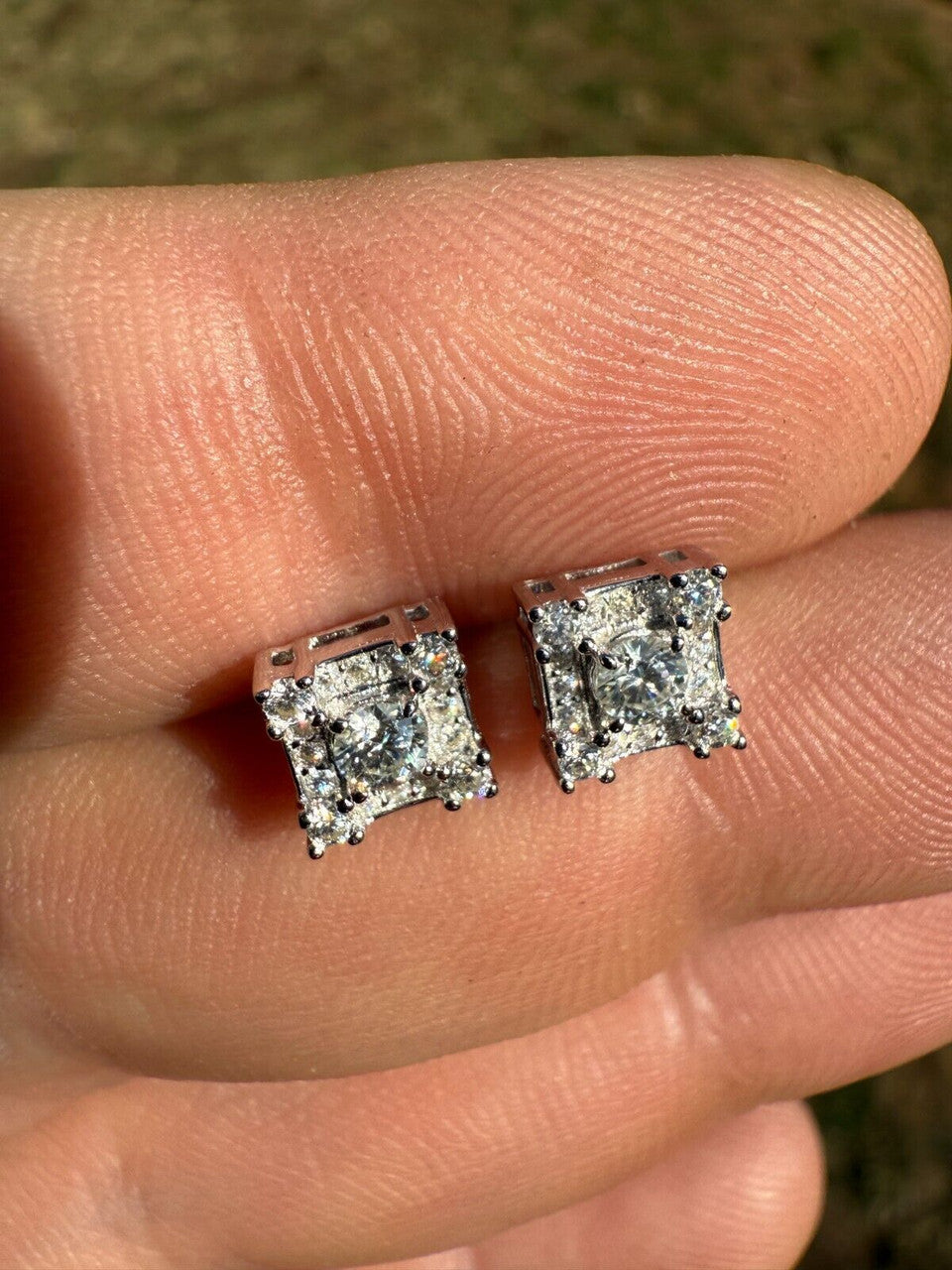 MOISSANITE Square Rapper Earrings - 925 Silver - 6mm