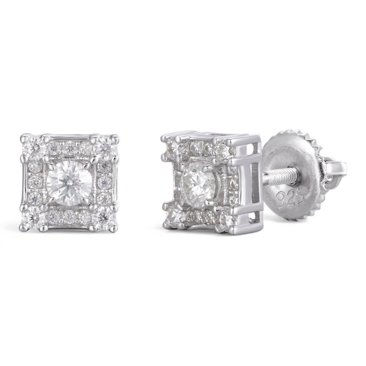 MOISSANITE Square Rapper Earrings - 925 Silver - 6mm