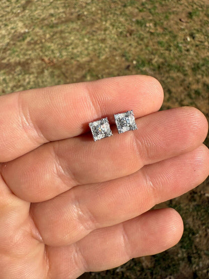 MOISSANITE Square Rapper Earrings - 925 Silver - 6mm