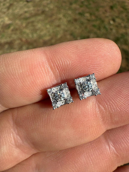 MOISSANITE Square Rapper Earrings - 925 Silver - 6mm