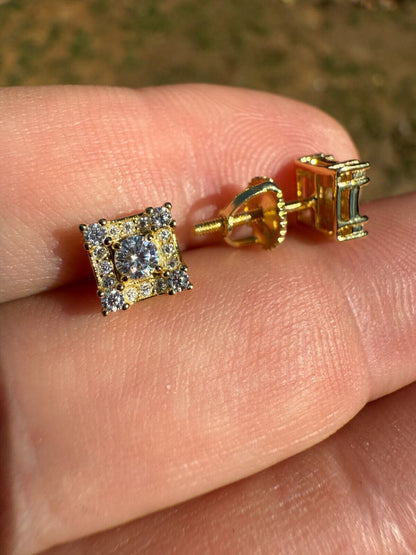 MOISSANITE Square Rapper Earrings - 14k Gold Vermeil 925 Silver - 6mm