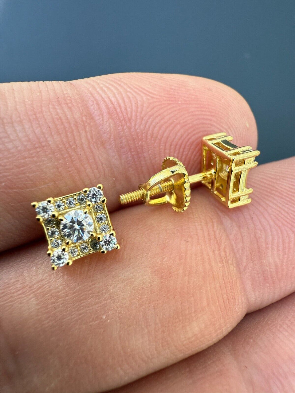 MOISSANITE Square Rapper Earrings - 14k Gold Vermeil 925 Silver - 6mm
