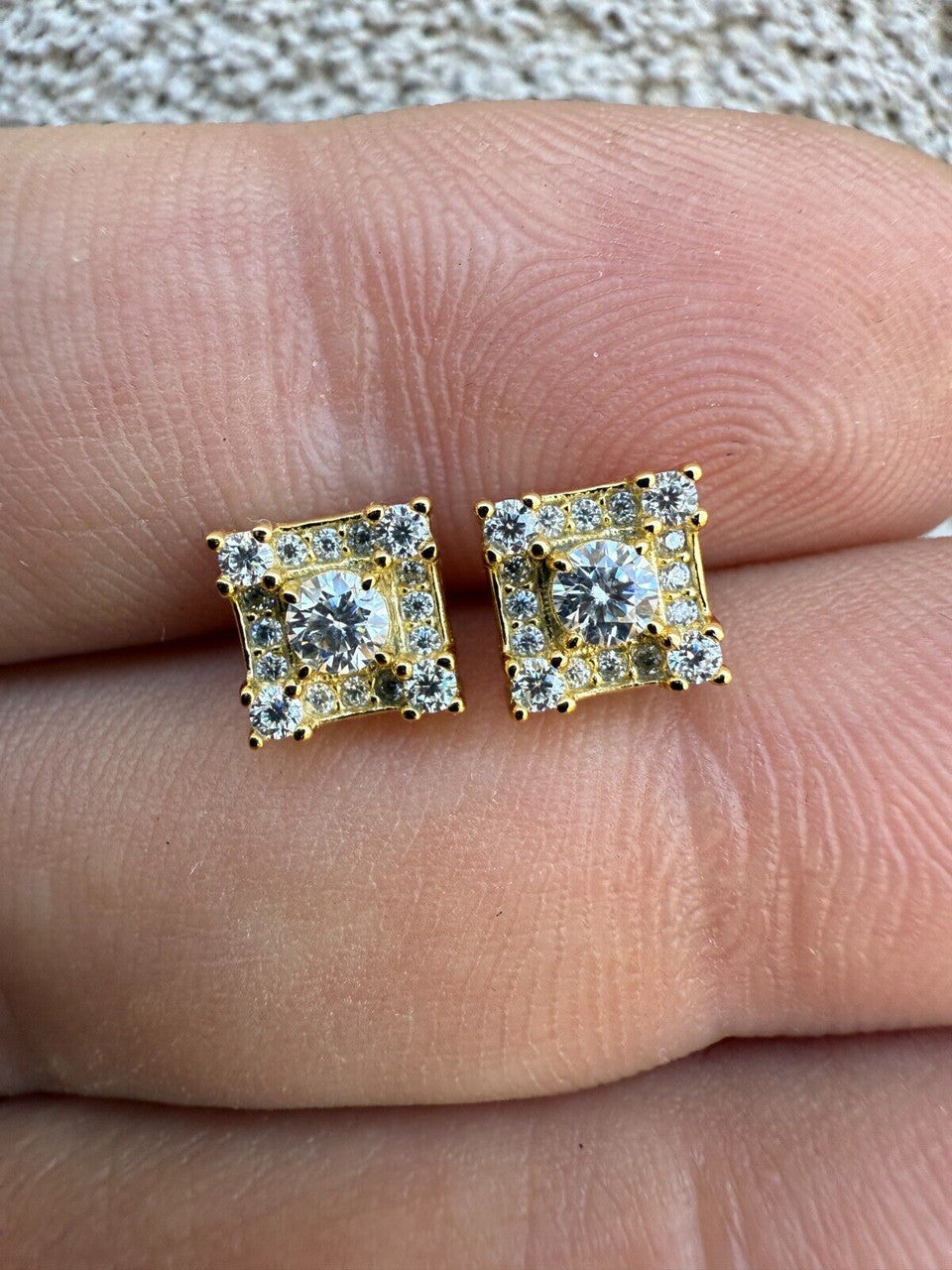 MOISSANITE Square Rapper Earrings - 14k Gold Vermeil 925 Silver - 6mm