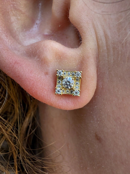 MOISSANITE Square Rapper Earrings - 14k Gold Vermeil 925 Silver - 6mm