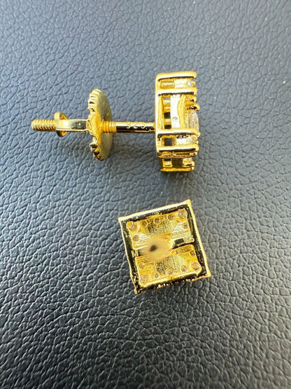 MOISSANITE Square Rapper Earrings - 14k Gold Vermeil 925 Silver - 6mm