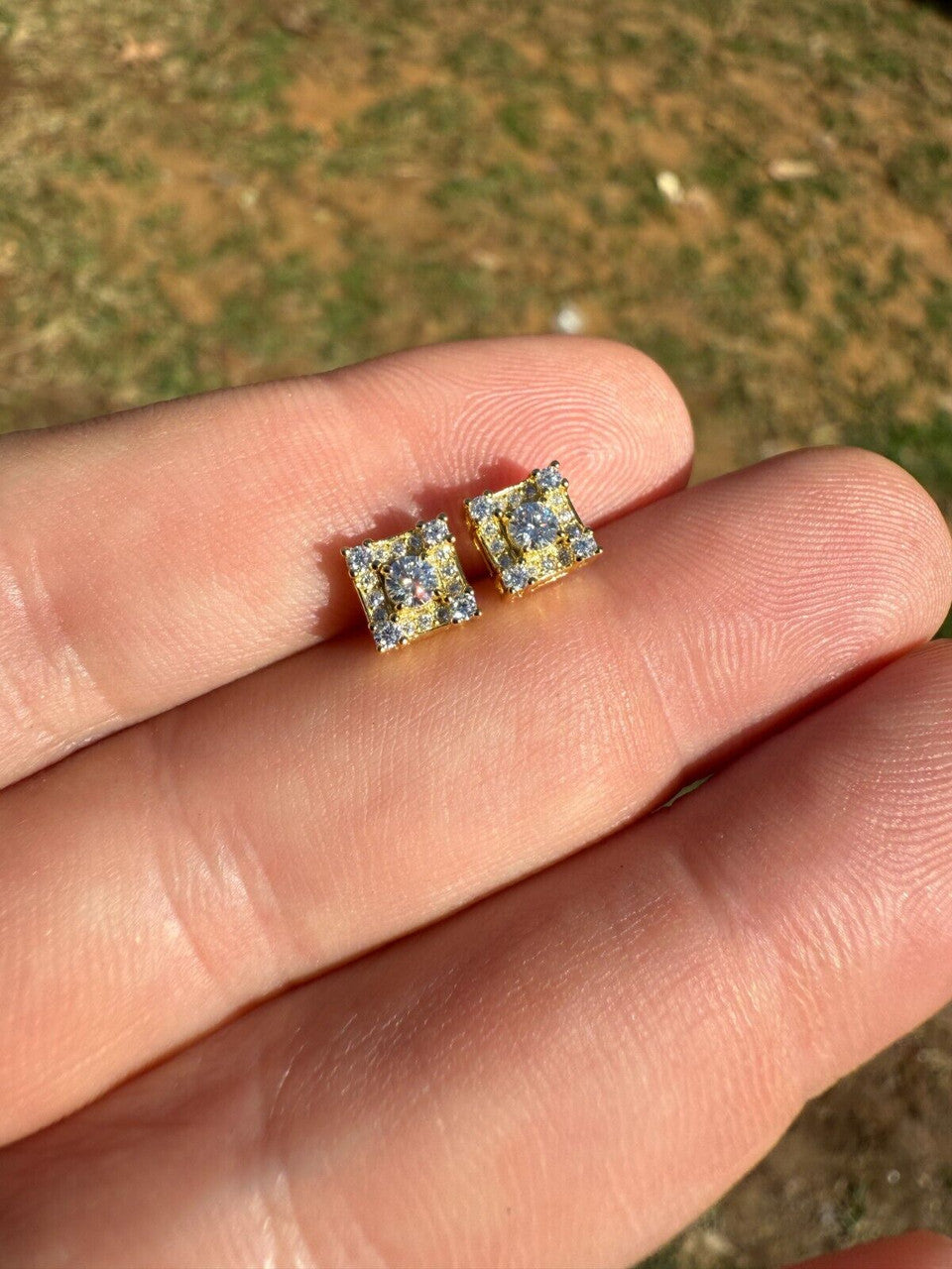 MOISSANITE Square Rapper Earrings - 14k Gold Vermeil 925 Silver - 6mm