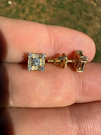 MOISSANITE Square Rapper Earrings - 14k Gold Vermeil 925 Silver - 6mm