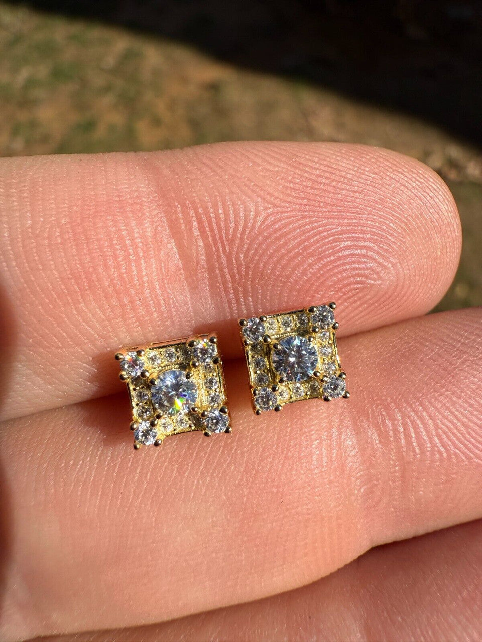 MOISSANITE Square Rapper Earrings - 14k Gold Vermeil 925 Silver - 6mm