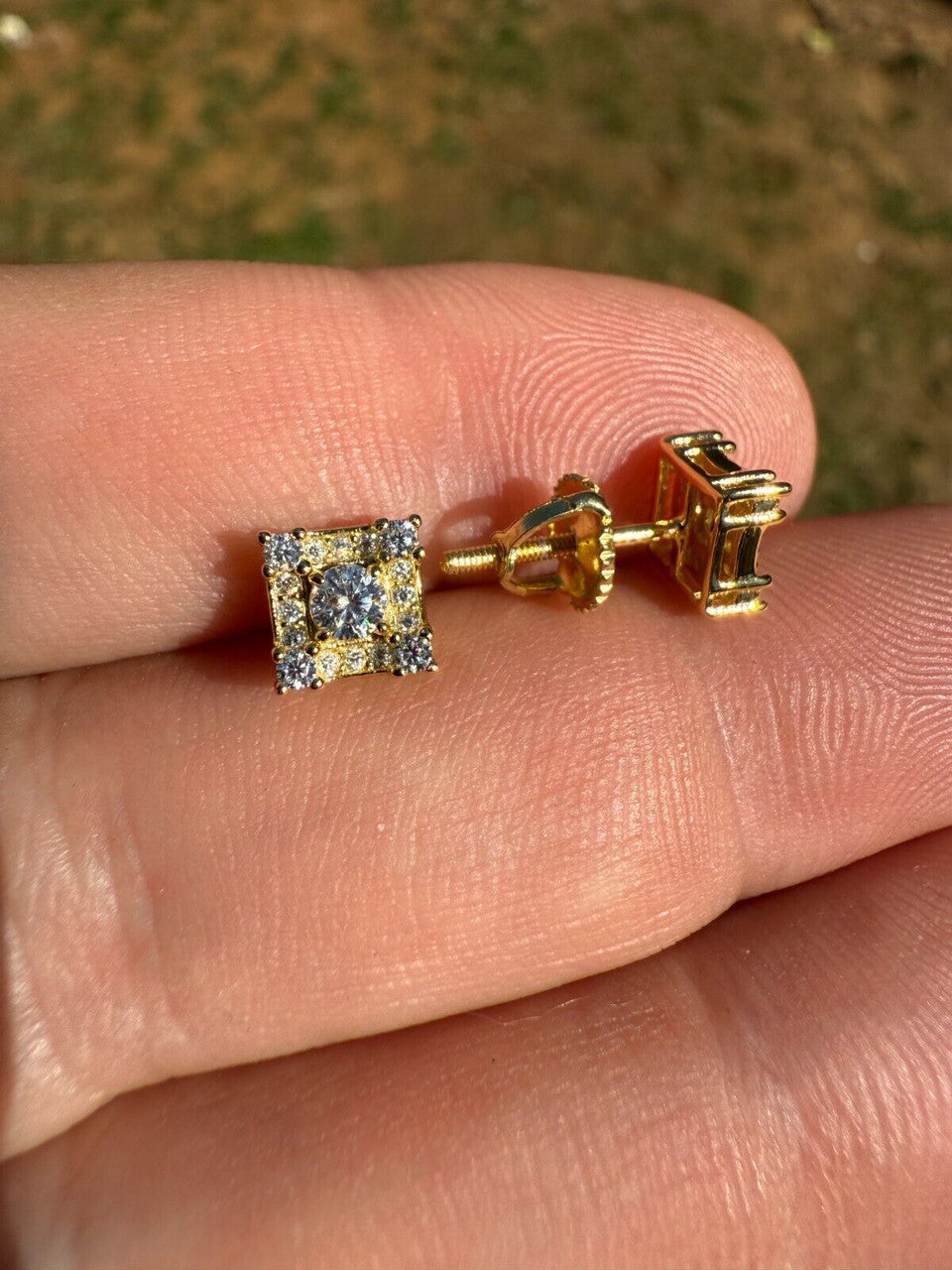 MOISSANITE Square Rapper Earrings - 14k Gold Vermeil 925 Silver - 6mm