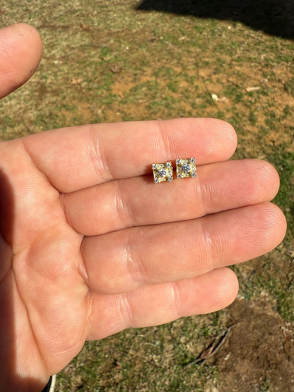 MOISSANITE Square Rapper Earrings - 14k Gold Vermeil 925 Silver - 6mm