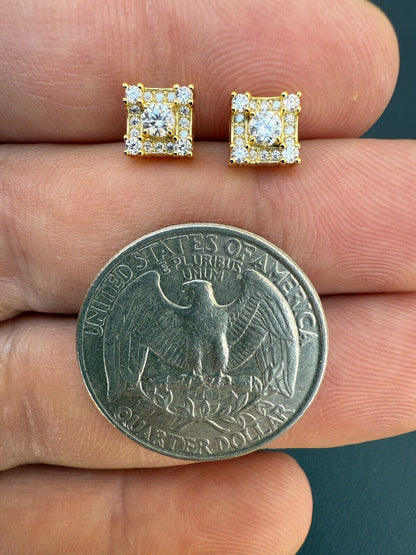 MOISSANITE Square Rapper Earrings - 14k Gold Vermeil 925 Silver - 6mm