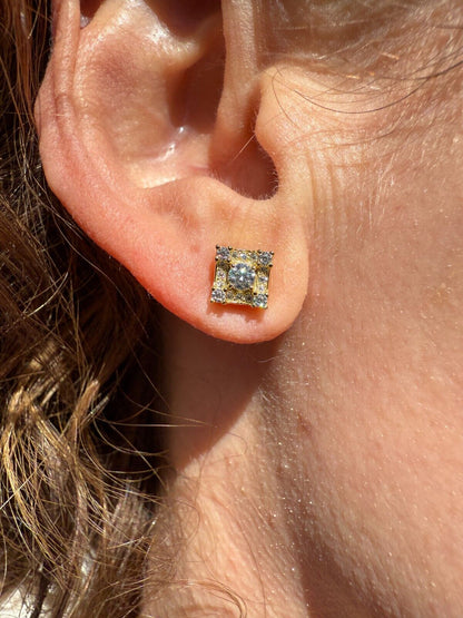 MOISSANITE Square Rapper Earrings - 14k Gold Vermeil 925 Silver - 6mm