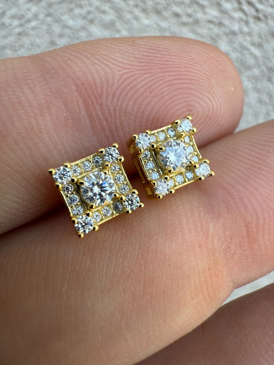MOISSANITE Square Rapper Earrings - 14k Gold Vermeil 925 Silver - 6mm