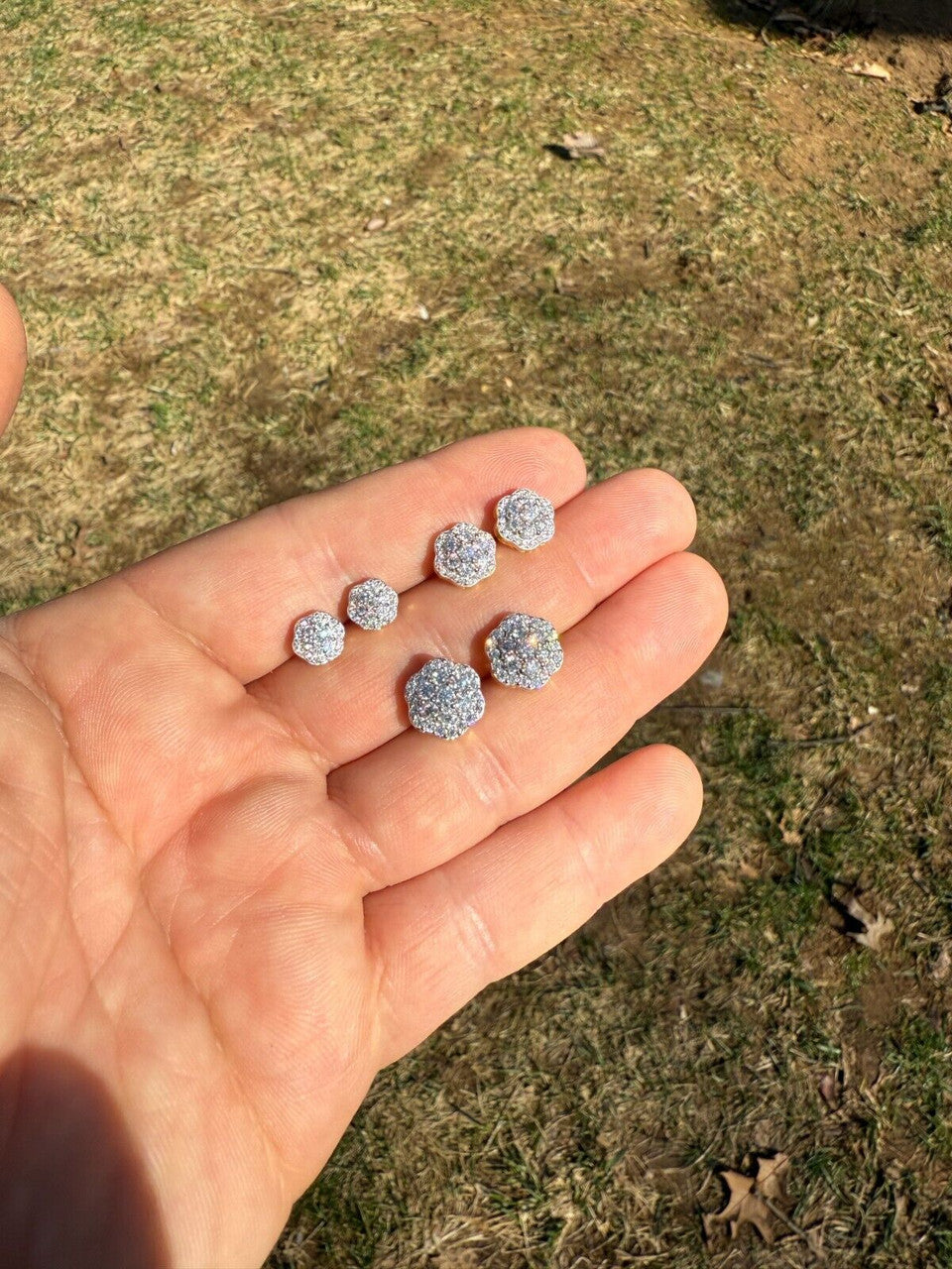 Micropave Cluster Iced Out Earrings - 14k Gold Vermeil 925 Silver - CZ Stones - 7.5mm-12mm