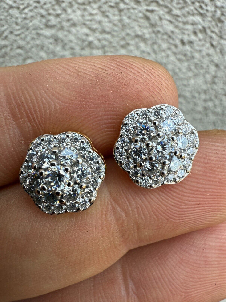 Micropave Cluster Iced Out Earrings - 14k Gold Vermeil 925 Silver - CZ Stones - 7.5mm-12mm