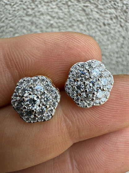 Micropave Cluster Iced Out Earrings - 14k Gold Vermeil 925 Silver - CZ Stones - 7.5mm-12mm