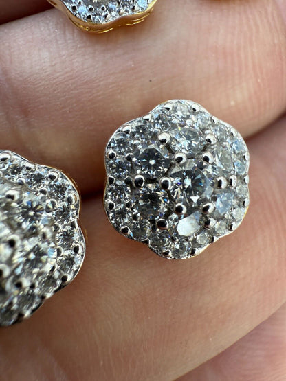 Micropave Cluster Iced Out Earrings - 14k Gold Vermeil 925 Silver - CZ Stones - 7.5mm-12mm