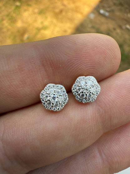 Micropave Cluster Iced Out Earrings - 14k Gold Vermeil 925 Silver - CZ Stones - 7.5mm-12mm