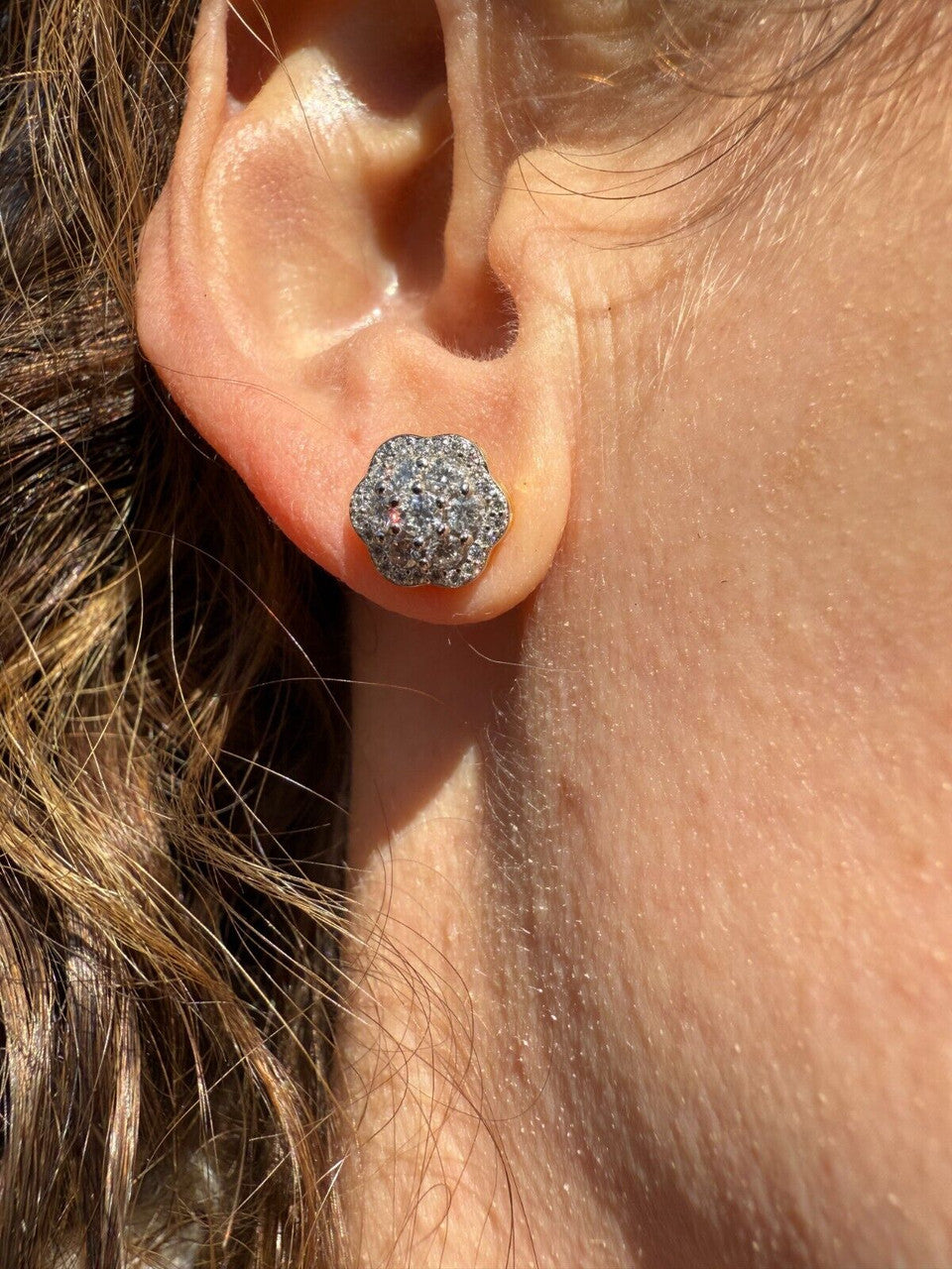 Micropave Cluster Iced Out Earrings - 14k Gold Vermeil 925 Silver - CZ Stones - 7.5mm-12mm