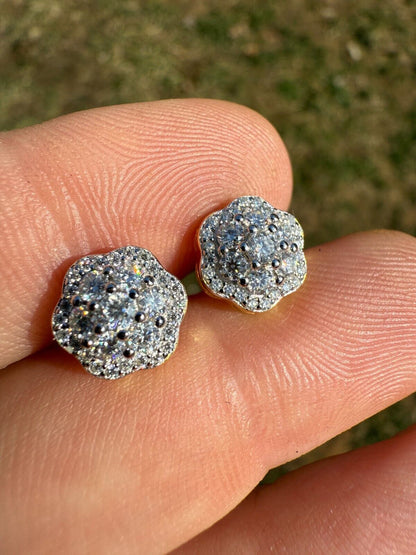 Micropave Cluster Iced Out Earrings - 14k Gold Vermeil 925 Silver - CZ Stones - 7.5mm-12mm