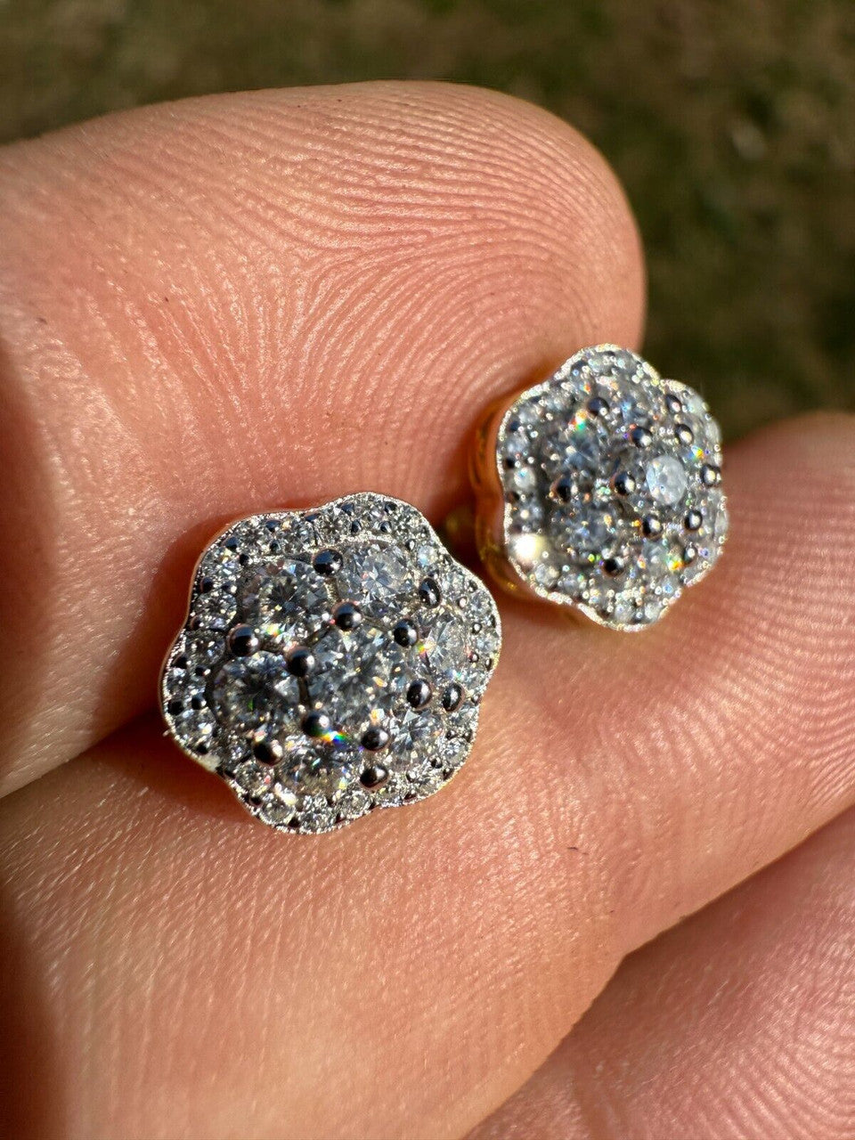 Micropave Cluster Iced Out Earrings - 14k Gold Vermeil 925 Silver - CZ Stones - 7.5mm-12mm