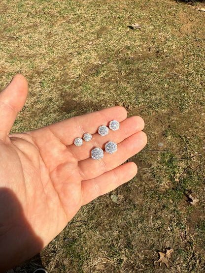 MOISSANITE Micropave Cluster Iced Out Earrings - 14k Gold Vermeil 925 Silver - 7.5mm-12mm