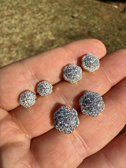 MOISSANITE Micropave Cluster Iced Out Earrings - 14k Gold Vermeil 925 Silver - 7.5mm-12mm