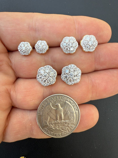 MOISSANITE Micropave Cluster Iced Out Earrings - 14k Gold Vermeil 925 Silver - 7.5mm-12mm