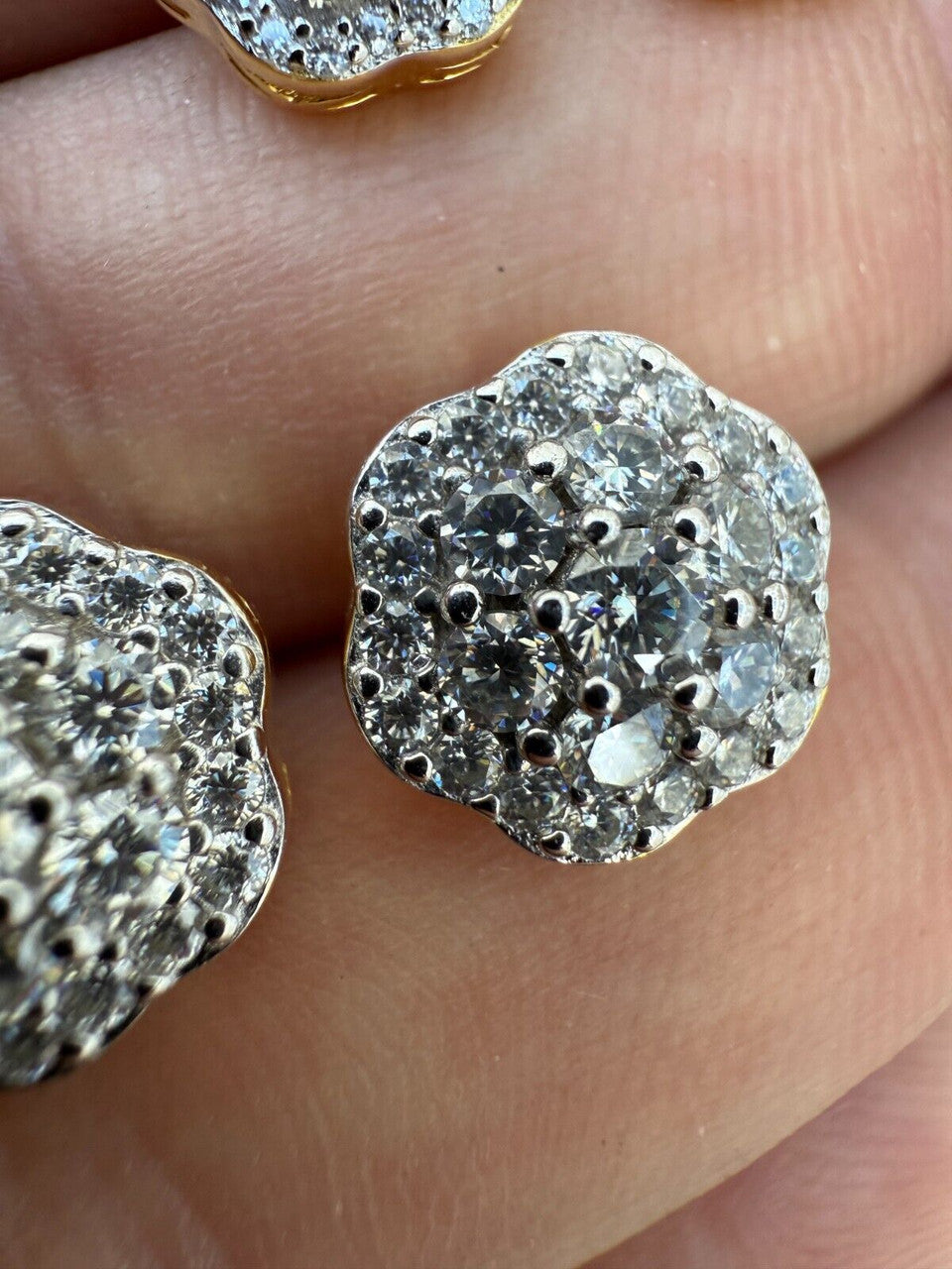 MOISSANITE Micropave Cluster Iced Out Earrings - 14k Gold Vermeil 925 Silver - 7.5mm-12mm