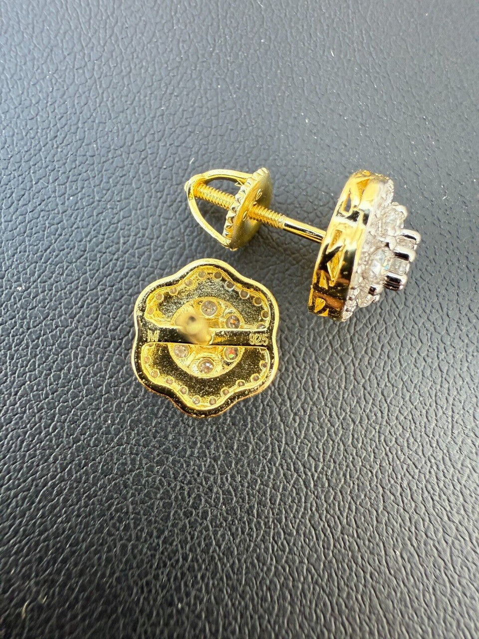 MOISSANITE Micropave Cluster Iced Out Earrings - 14k Gold Vermeil 925 Silver - 7.5mm-12mm