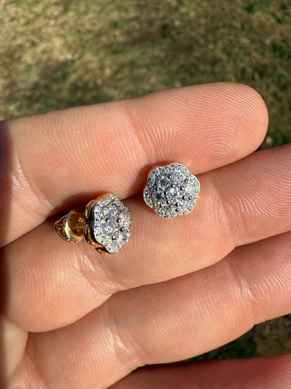 MOISSANITE Micropave Cluster Iced Out Earrings - 14k Gold Vermeil 925 Silver - 7.5mm-12mm