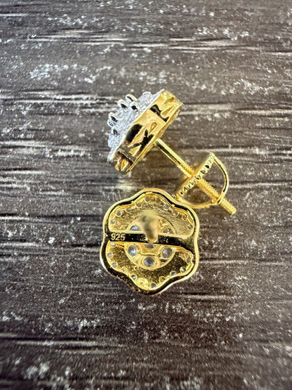 MOISSANITE Micropave Cluster Iced Out Earrings - 14k Gold Vermeil 925 Silver - 7.5mm-12mm