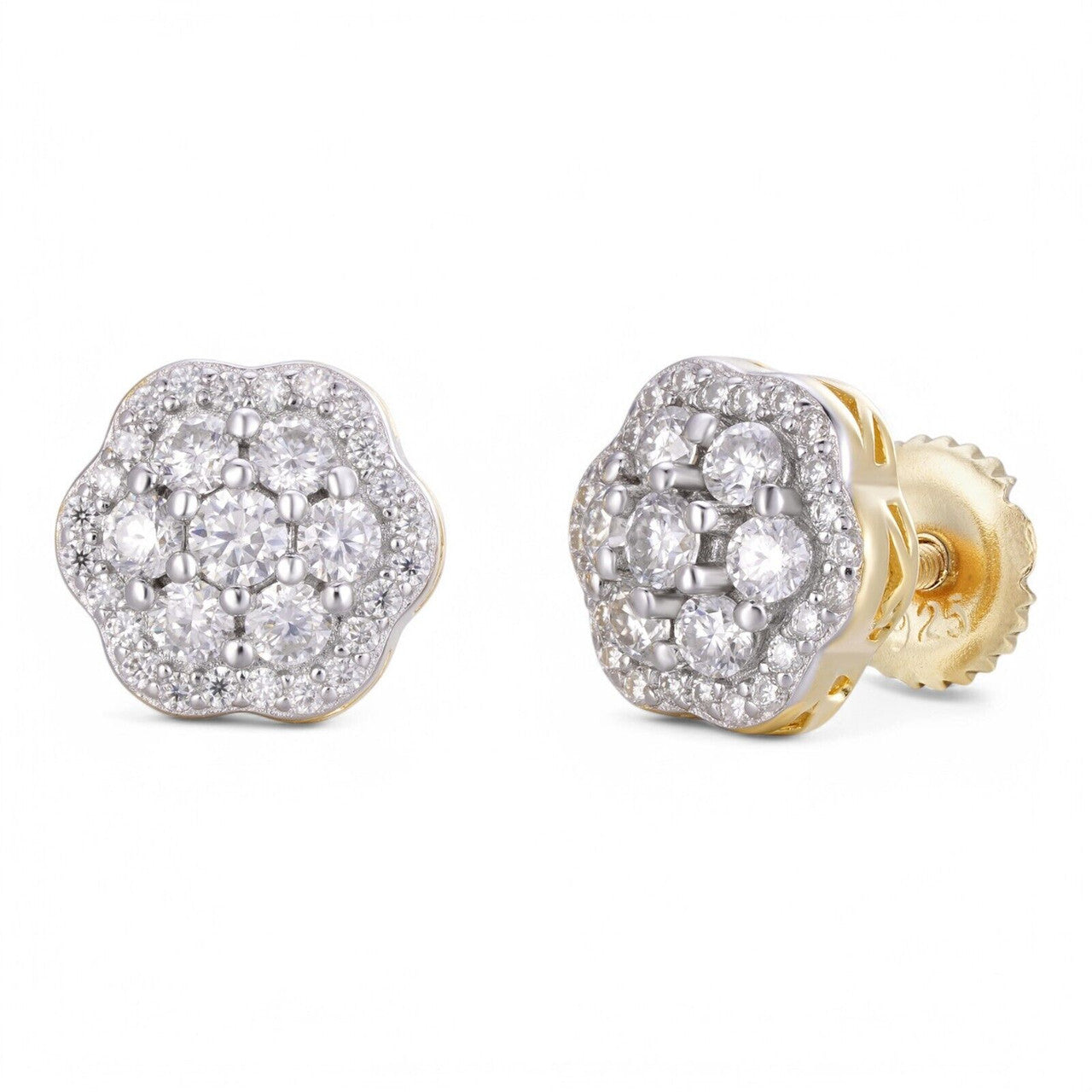MOISSANITE Micropave Cluster Iced Out Earrings - 14k Gold Vermeil 925 Silver - 7.5mm-12mm