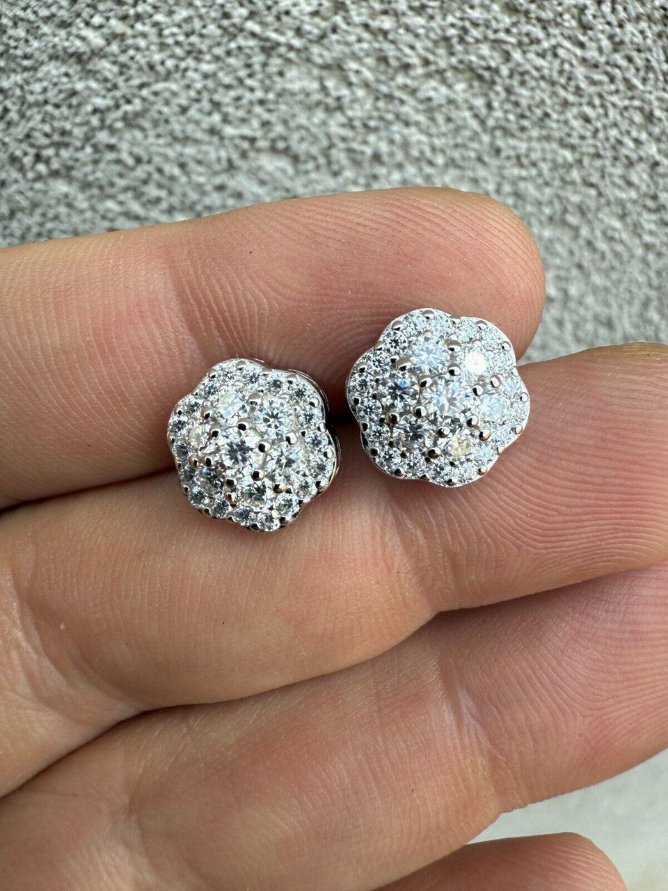 Micropave Cluster Iced Out Earrings - 925 Silver - CZ Stones - 7.5mm-12mm