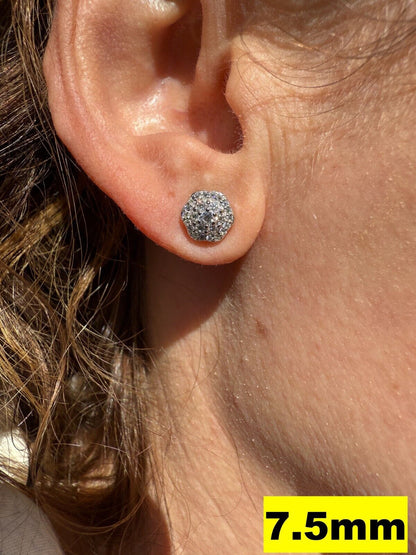 Micropave Cluster Iced Out Earrings - 925 Silver - CZ Stones - 7.5mm-12mm