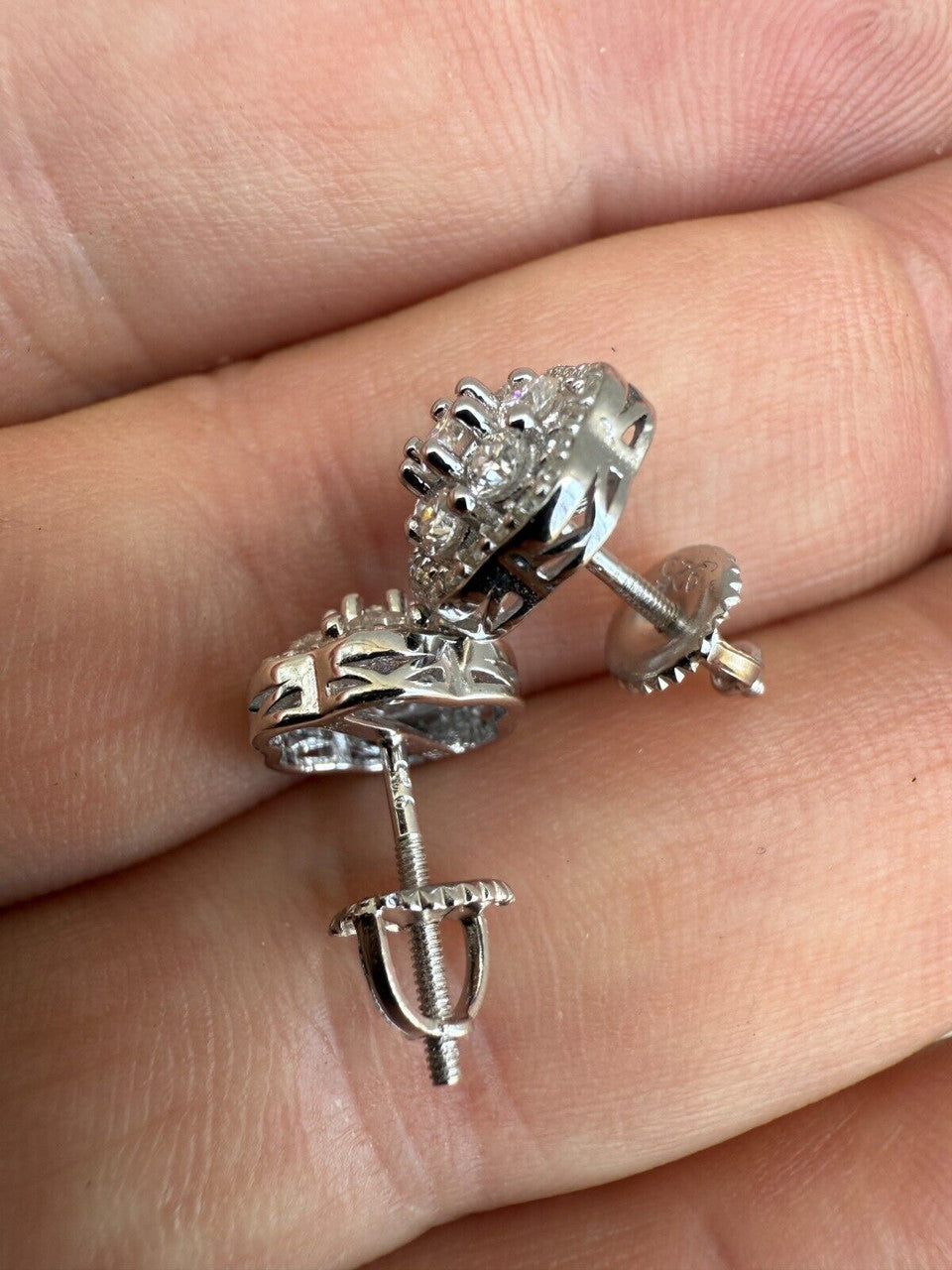 Micropave Cluster Iced Out Earrings - 925 Silver - CZ Stones - 7.5mm-12mm