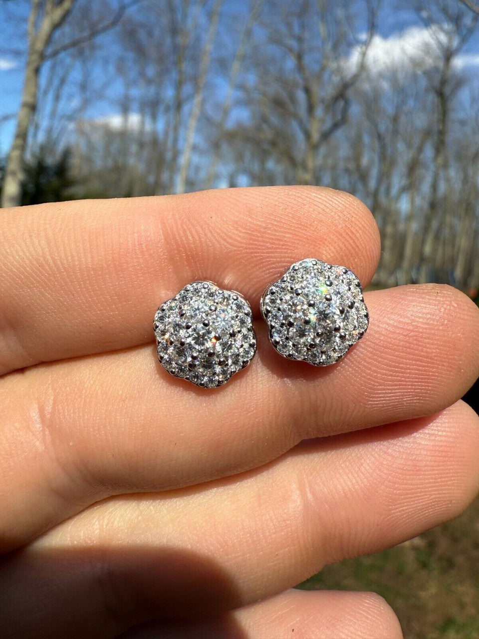 Micropave Cluster Iced Out Earrings - 925 Silver - CZ Stones - 7.5mm-12mm