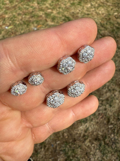 Micropave Cluster Iced Out Earrings - 925 Silver - CZ Stones - 7.5mm-12mm