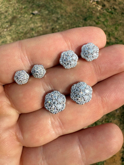 Micropave Cluster Iced Out Earrings - 925 Silver - CZ Stones - 7.5mm-12mm