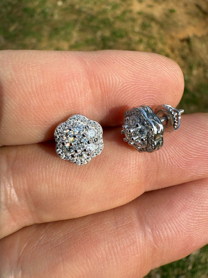 Micropave Cluster Iced Out Earrings - 925 Silver - CZ Stones - 7.5mm-12mm