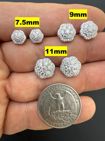 Micropave Cluster Iced Out Earrings - 925 Silver - CZ Stones - 7.5mm-12mm