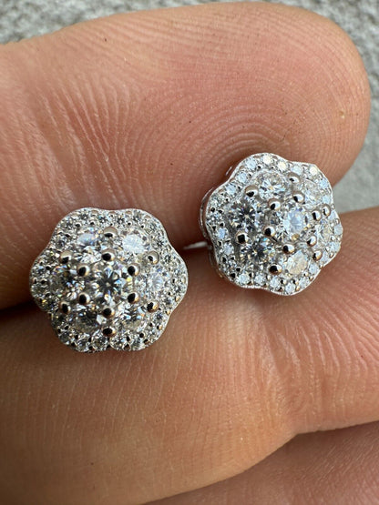 MOISSANITE Micropave Cluster Iced Out Earrings - 925 Silver - 7.5mm-12mm