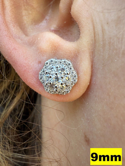 MOISSANITE Micropave Cluster Iced Out Earrings - 925 Silver - 7.5mm-12mm