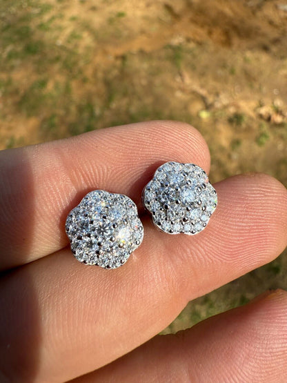 MOISSANITE Micropave Cluster Iced Out Earrings - 925 Silver - 7.5mm-12mm