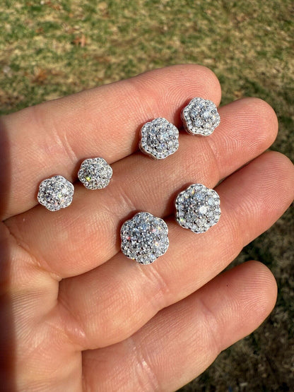 MOISSANITE Micropave Cluster Iced Out Earrings - 925 Silver - 7.5mm-12mm