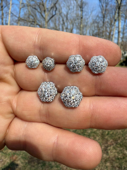 MOISSANITE Micropave Cluster Iced Out Earrings - 925 Silver - 7.5mm-12mm