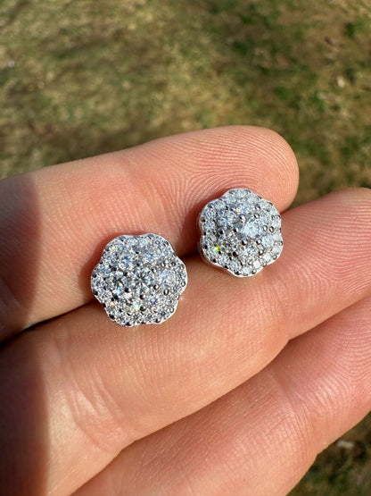 MOISSANITE Micropave Cluster Iced Out Earrings - 925 Silver - 7.5mm-12mm