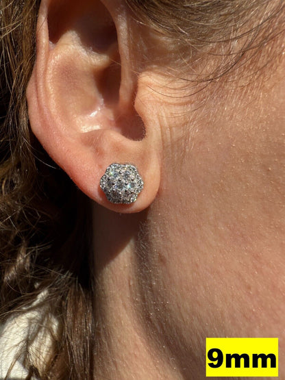 MOISSANITE Micropave Cluster Iced Out Earrings - 925 Silver - 7.5mm-12mm