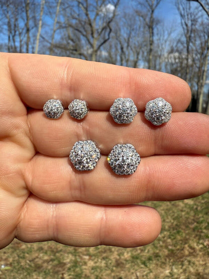 MOISSANITE Micropave Cluster Iced Out Earrings - 925 Silver - 7.5mm-12mm
